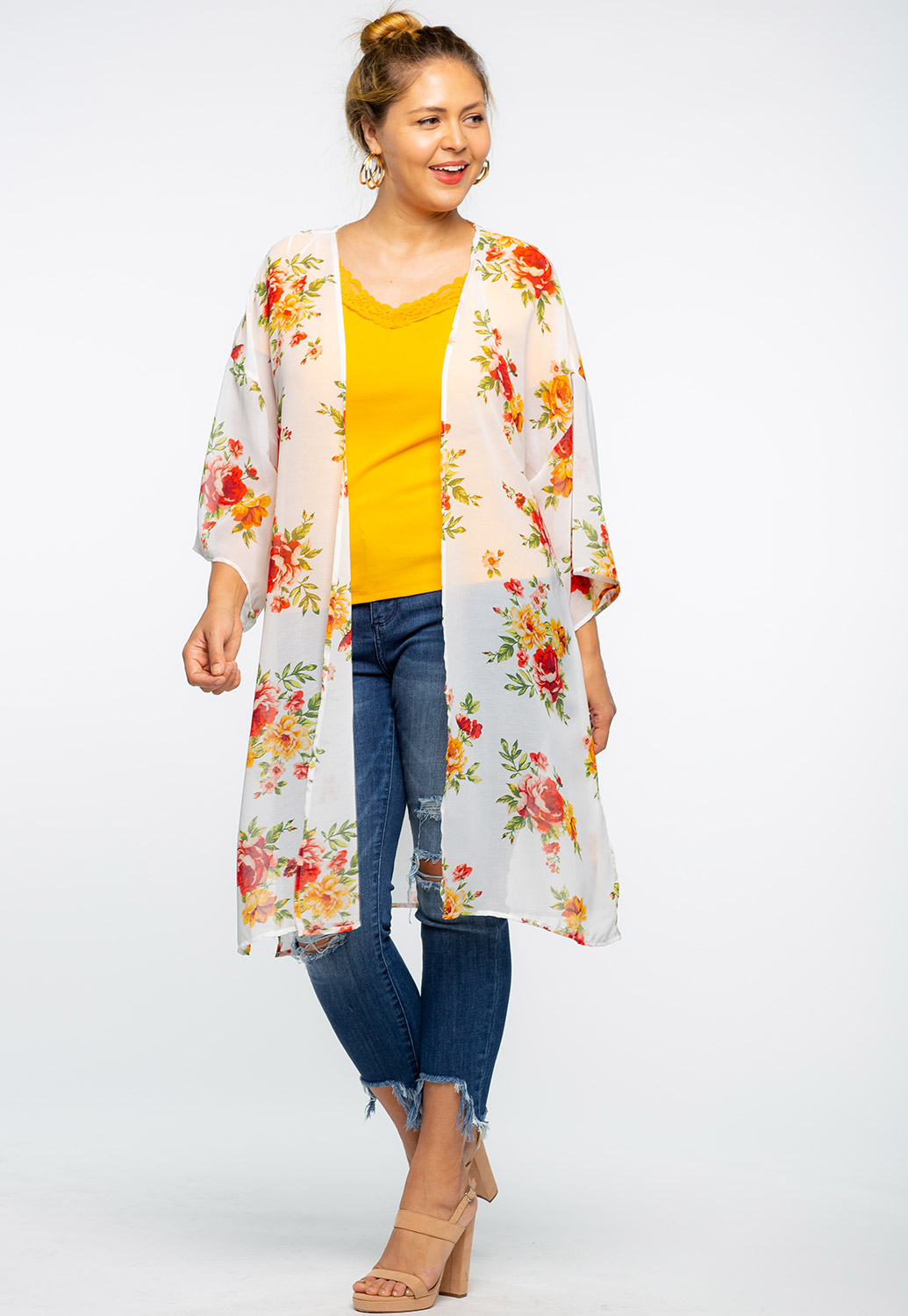 Open Front Floral Cardigan