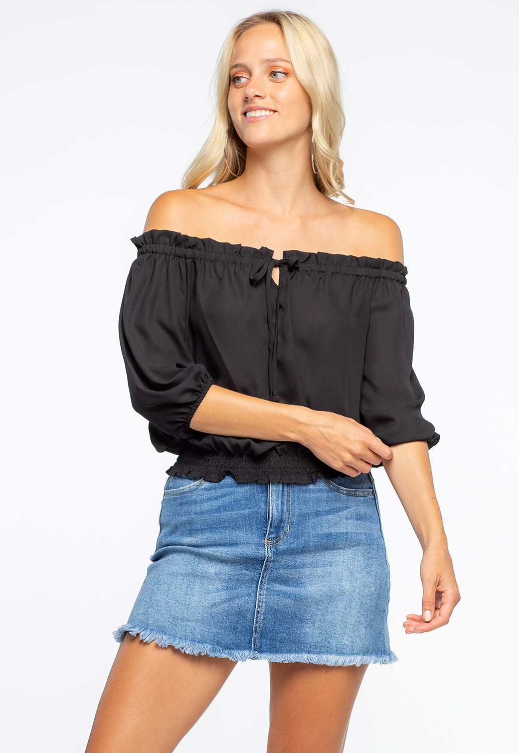 Solid Color Off The Shoulder Ruffle Detailed Top