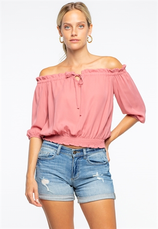 Solid Color Off The Shoulder Ruffle Detailed Top