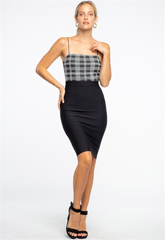 Solid Black Dressy Pencil Midi Skirt 