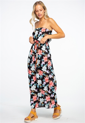 Off The Shoulder Floral Printed Maxi Dress With Belt