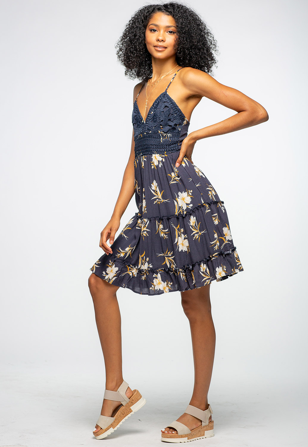 Summer Floral Printed Ruffle Dress With Floral Details 
