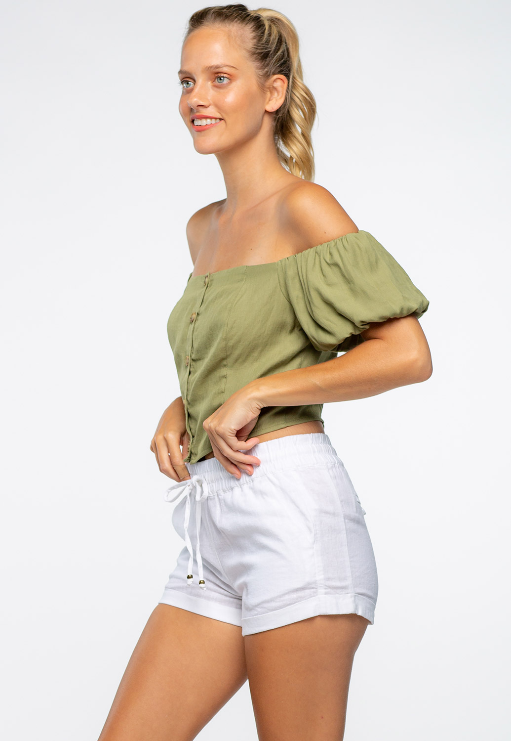 Front Tie Casual Linen Shorts 