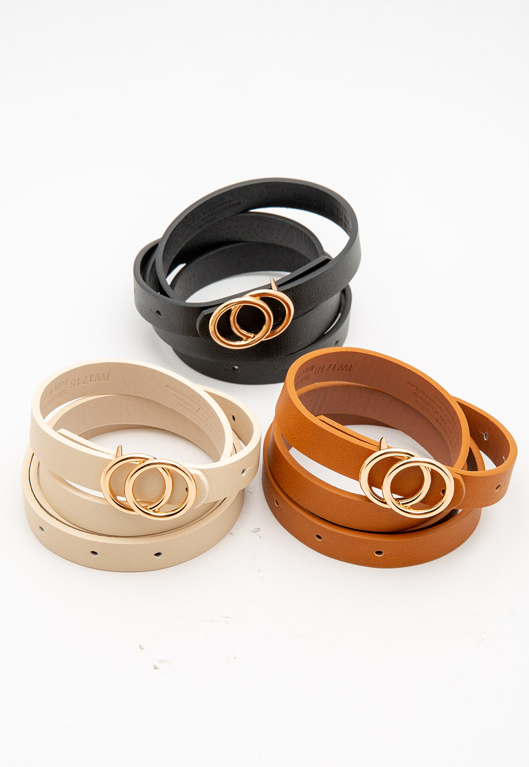 Double Rings 3-Colors Faux Leather Belt Set 