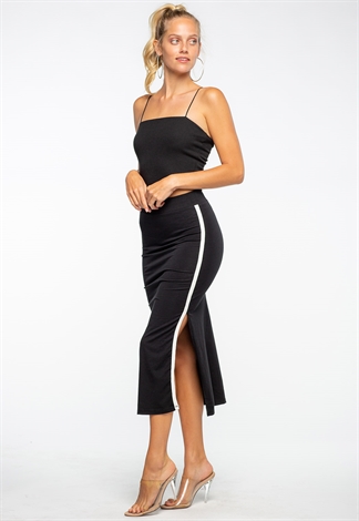 Black Basic Midi Skirt With Side Slit 