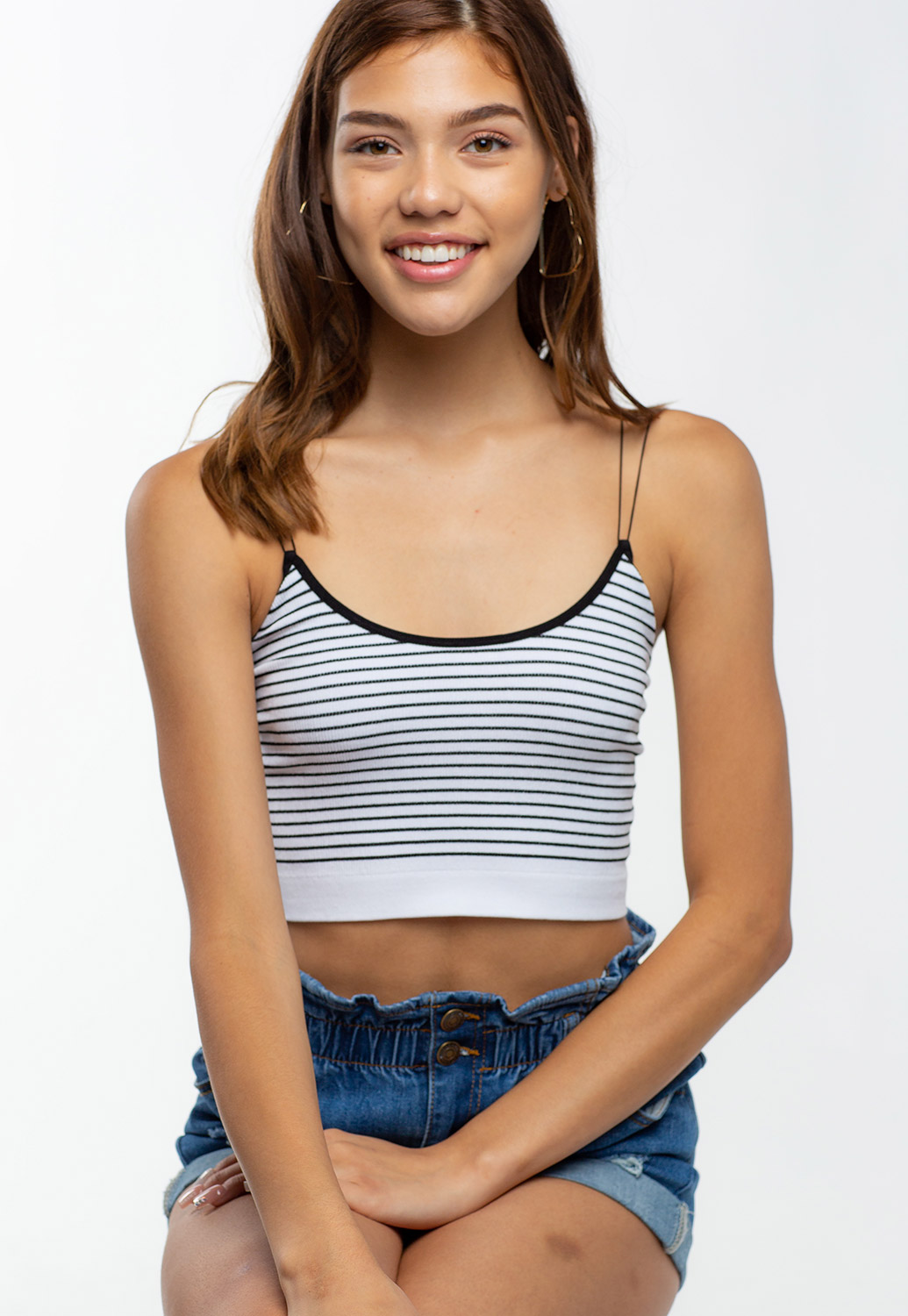 Strappy Striped Crop Tank Top 