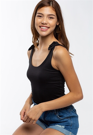 Sleeveless Round Neck Top With Shoulder Knot Tie 