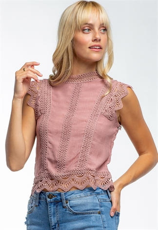 Floral Laced High-Neck Sleeveless Blouse