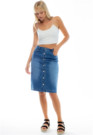Button Up Denim Midi Skirt With Pockets 
