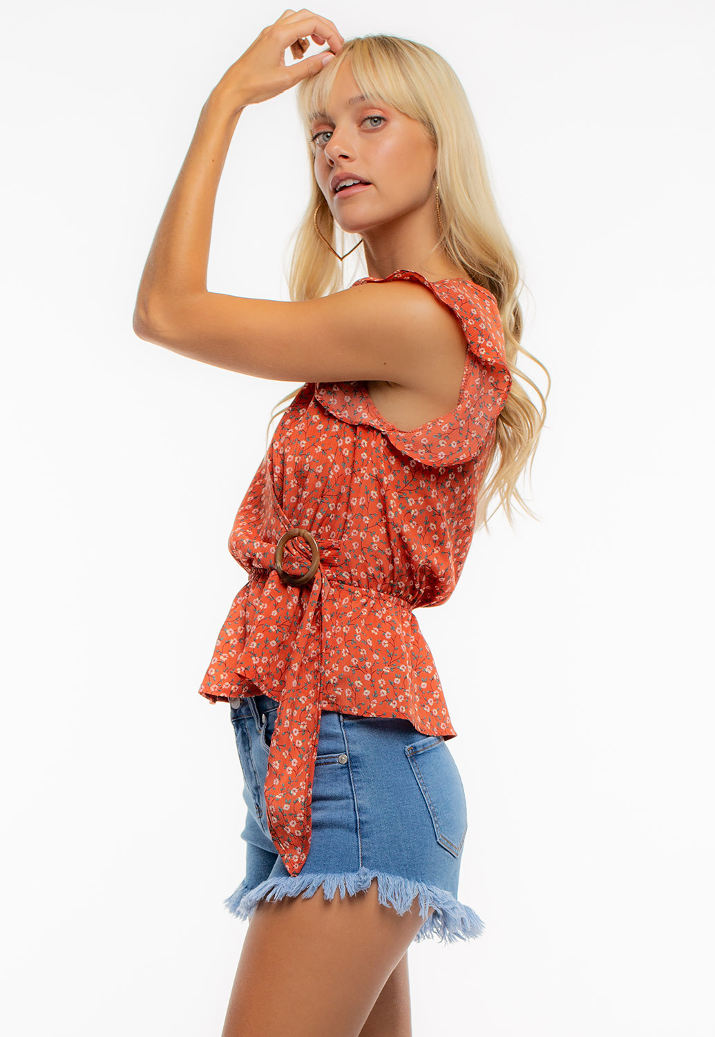 Summer Floral Wrap Blouse With Ruffle Sleeve