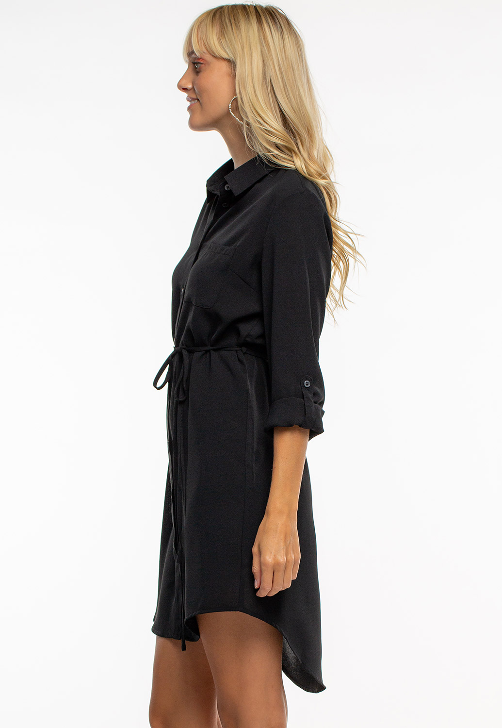 Flowy Button Up Shirt Dress With Tie 