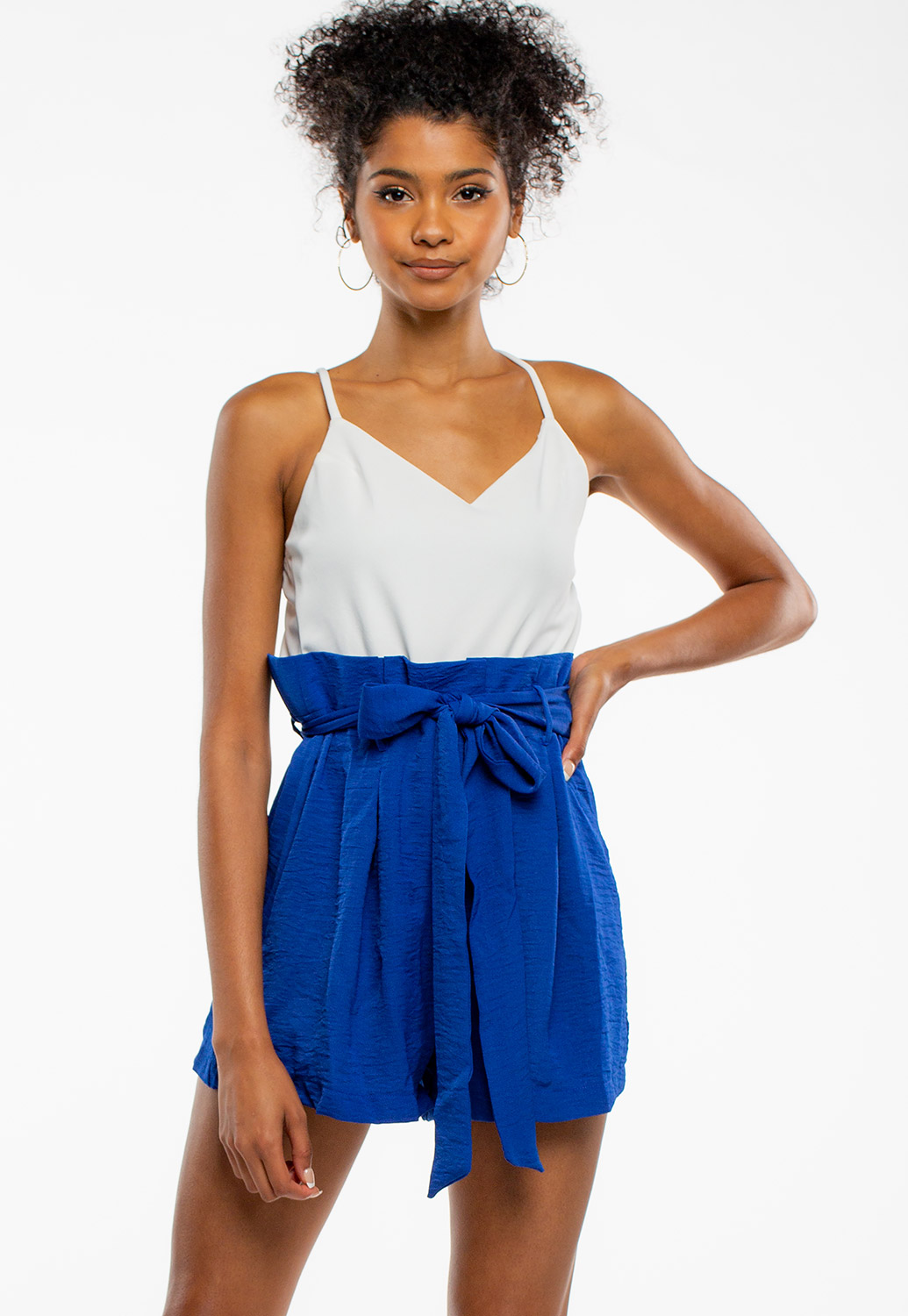 Paperbag Mixed Media Strappy Romper 
