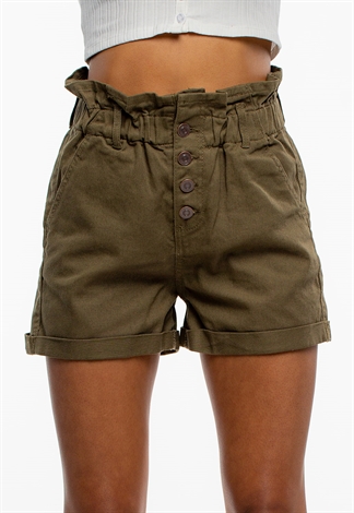 Button Up High Waisted Paper-Bag Shorts 