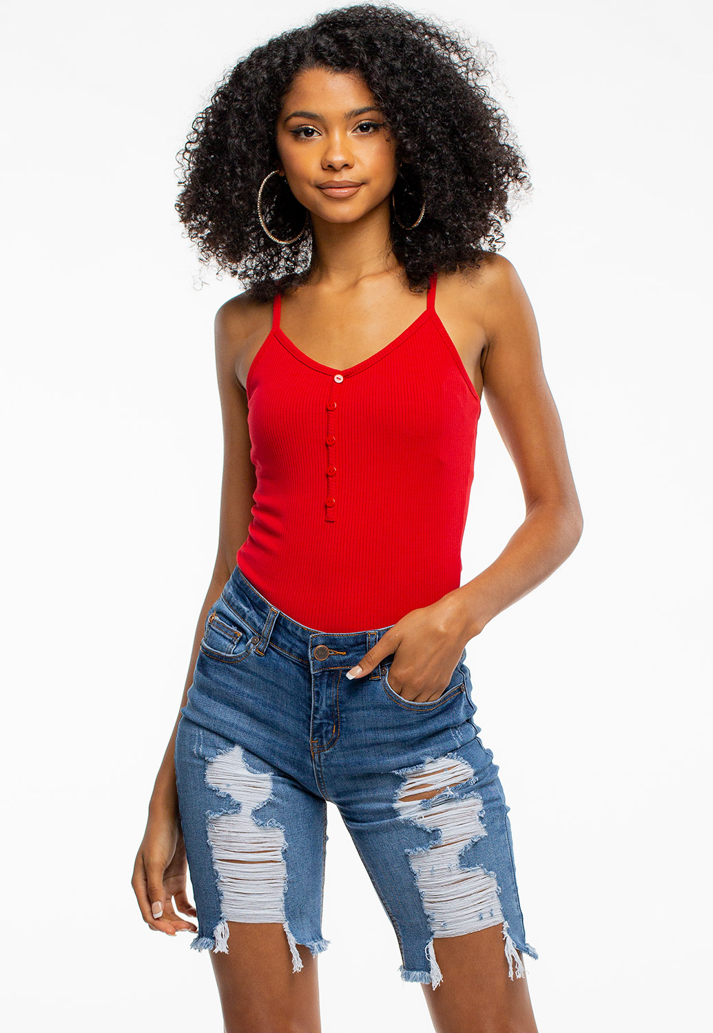Strappy Button Detail Ribbed Bodysuit 