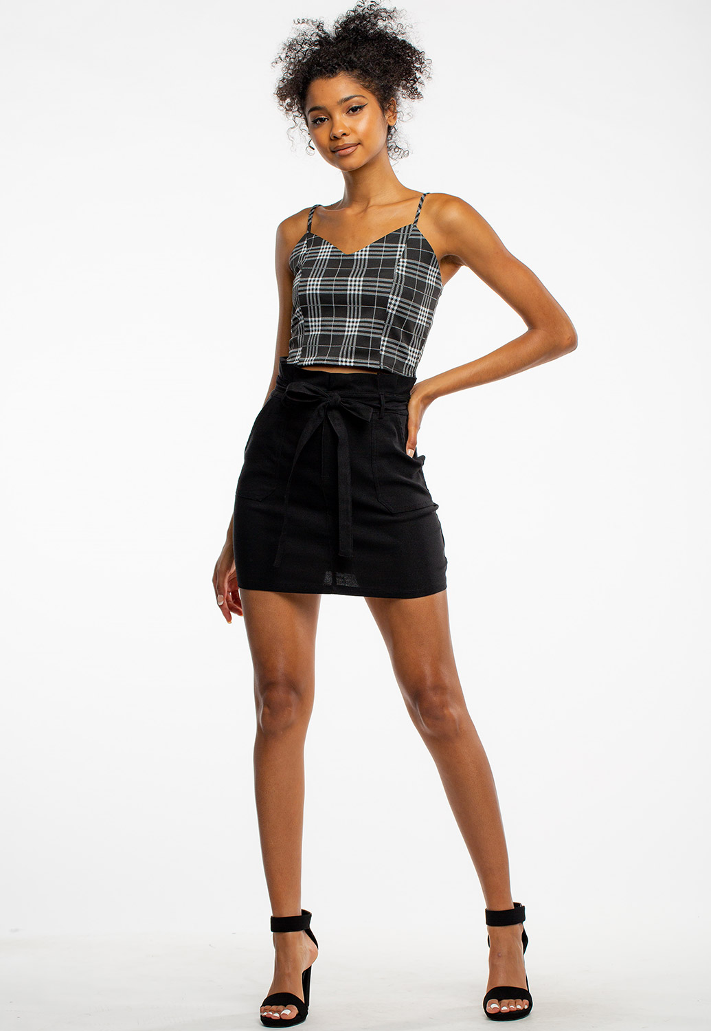 Belted Paper-Bag Waist Mini Skirt 
