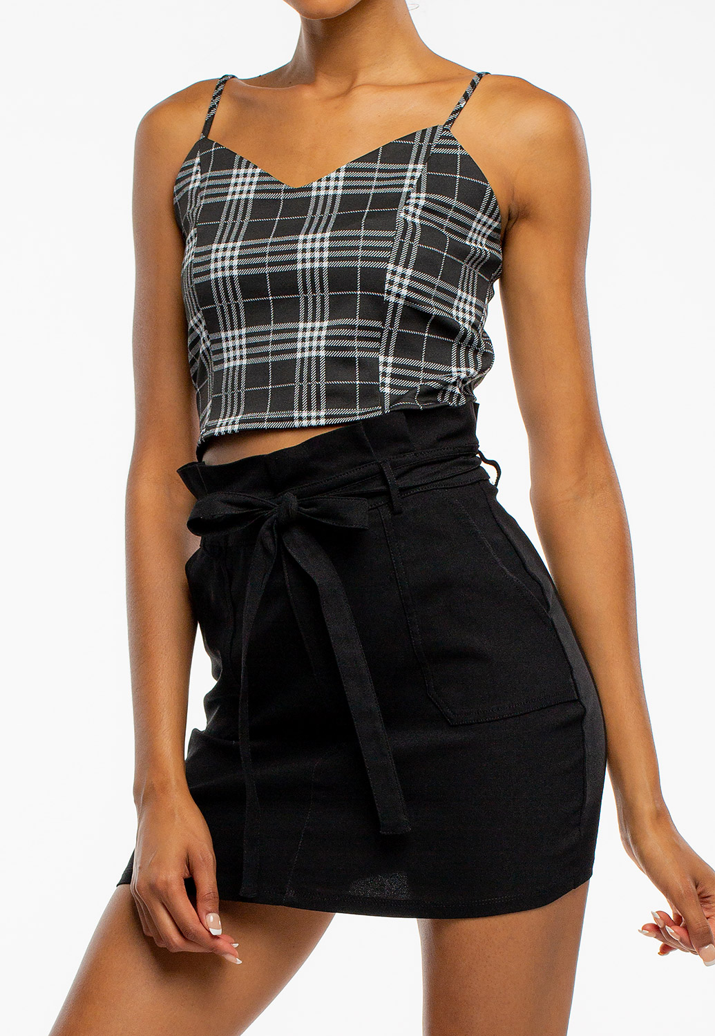 Belted Paper-Bag Waist Mini Skirt 