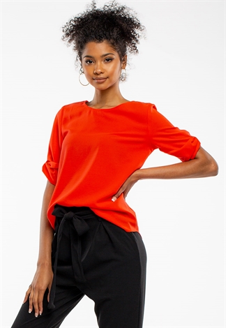 Ruched Sleeve Solid Blouse With Button Closure