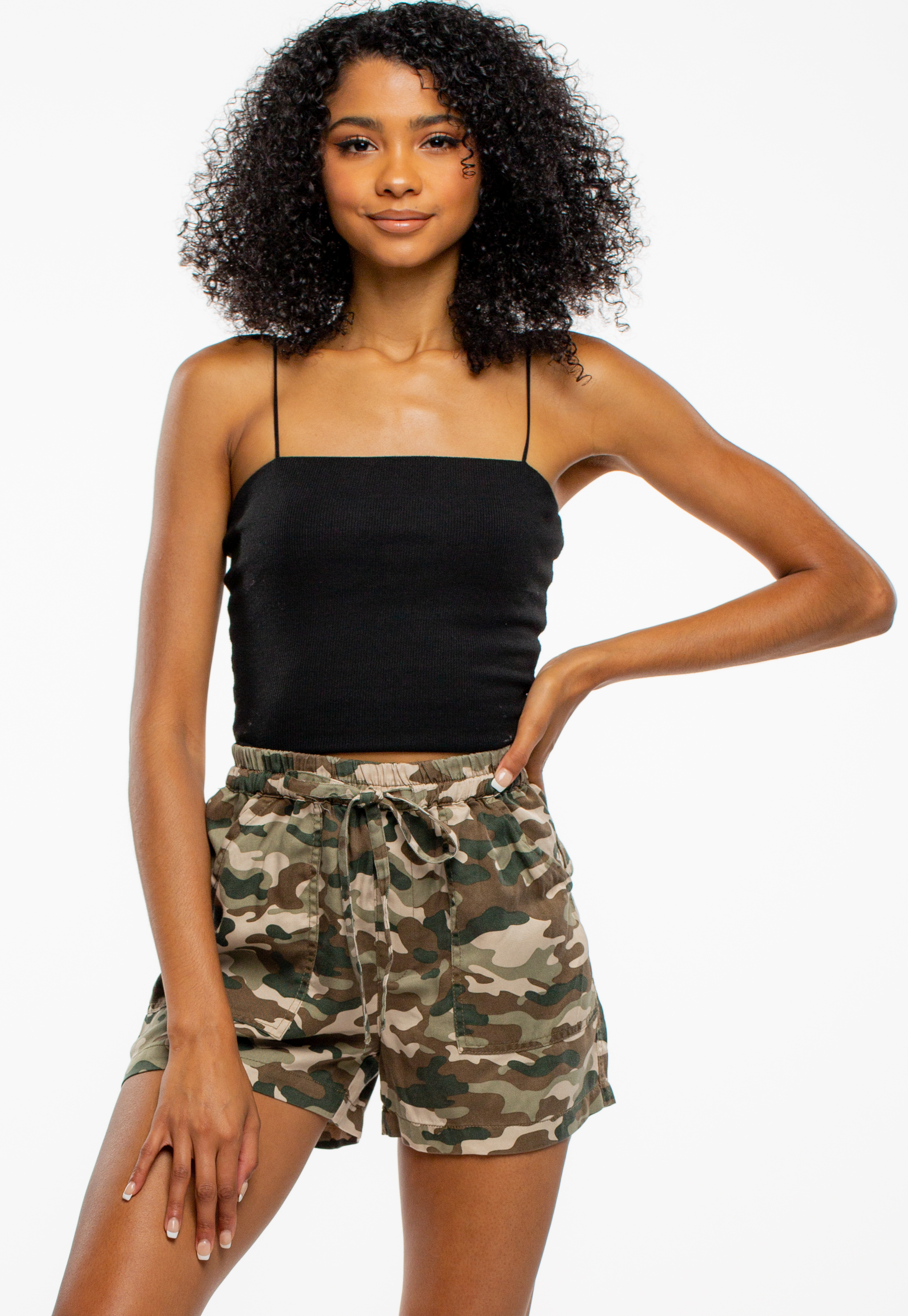 Camouflage Printed Drawstring Shorts 