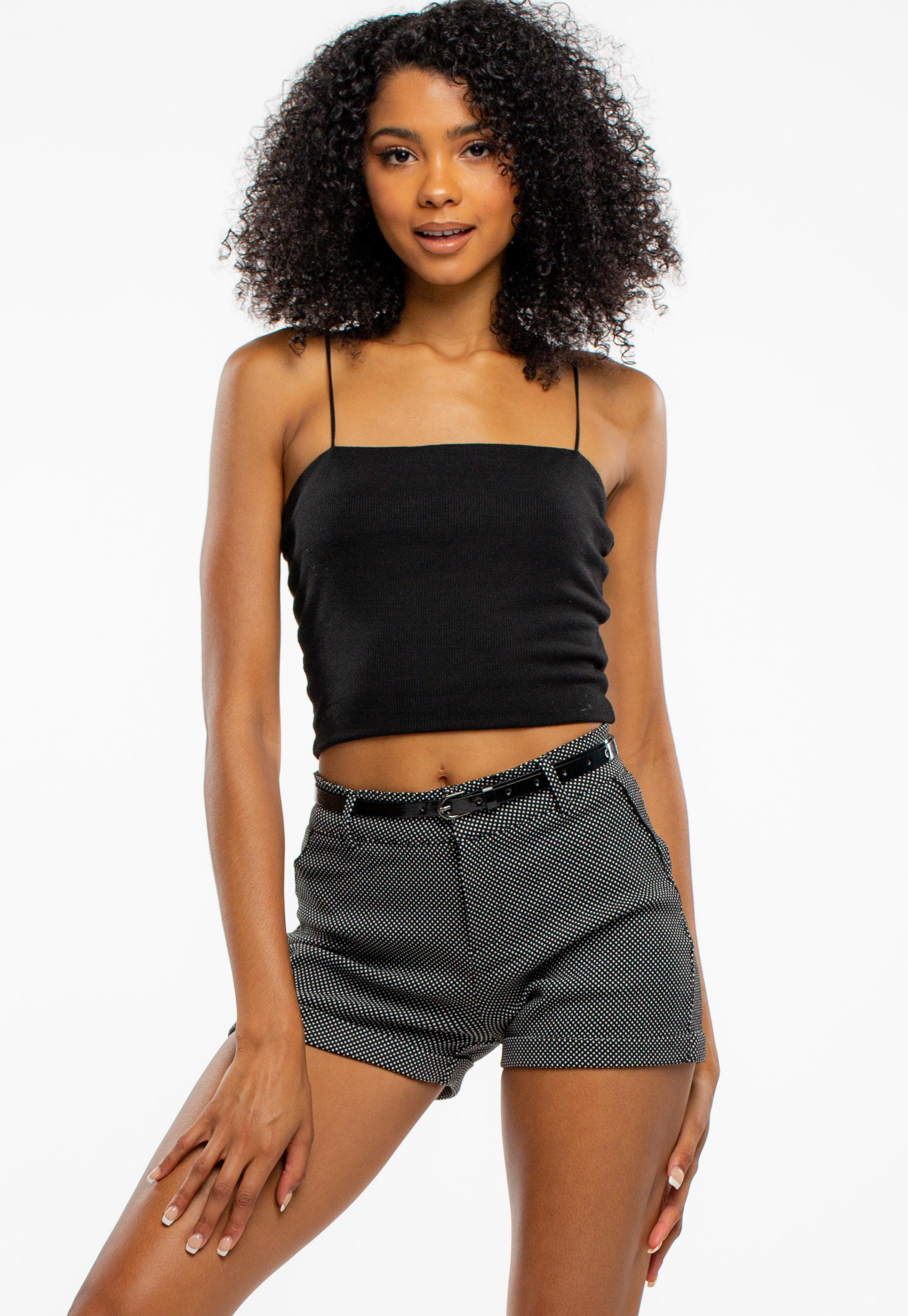 Faux Leather Belted Dressy Shorts 