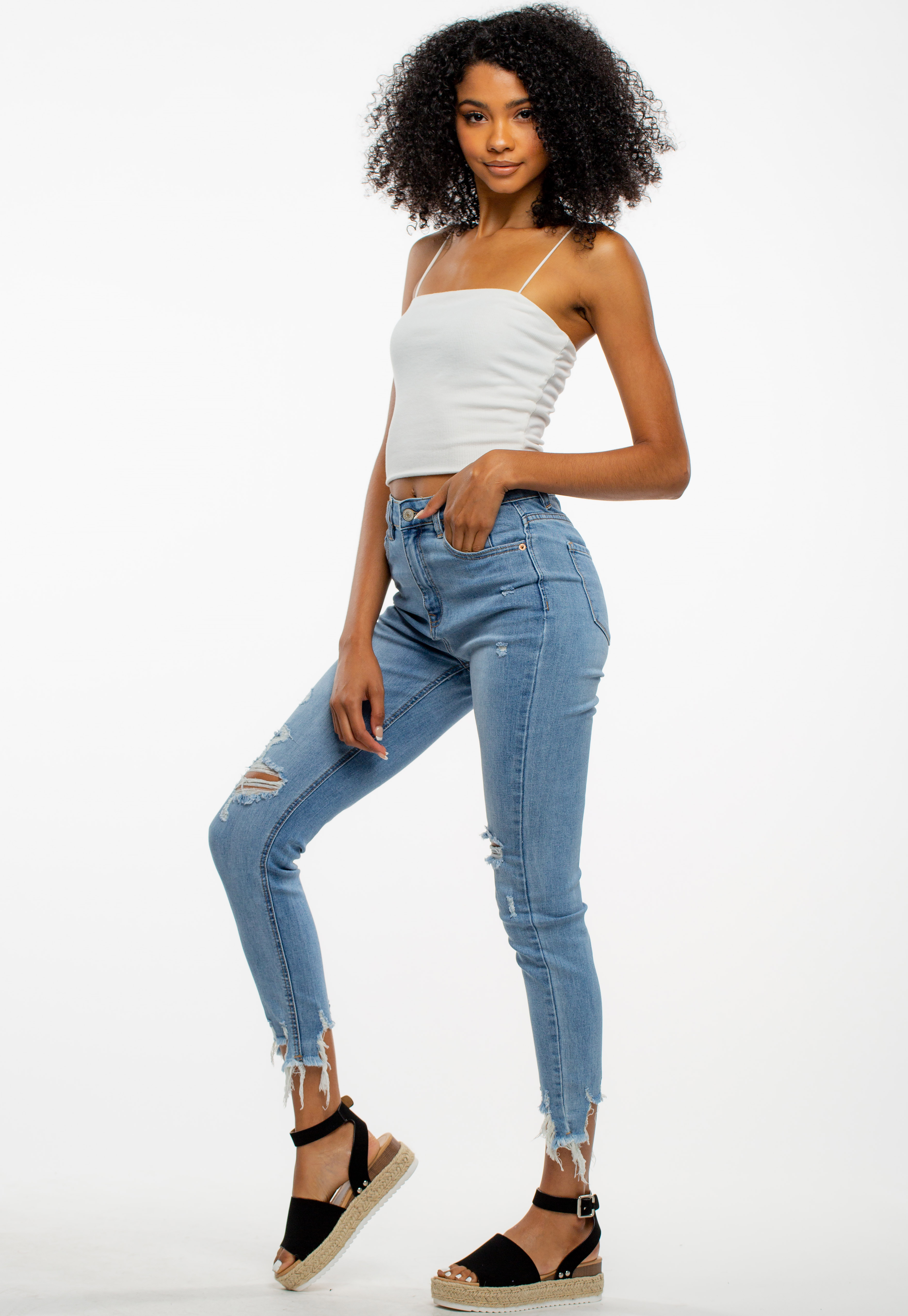 Mid-Rise Distressed Skinny Denim Jeans | Shop at Papaya Clothing