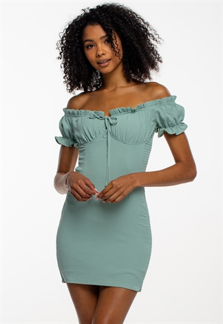 Off The Shoulder Smocked Bodycon Dress