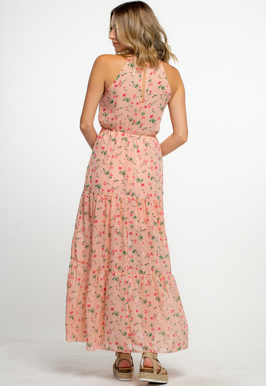 Key Hole Detailed Summer Floral Maxi Dress 