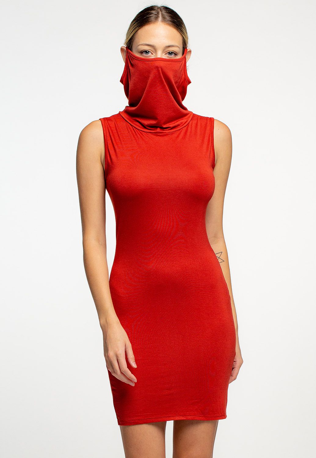 Basic Face Cover Up Cowl Neck Dress 