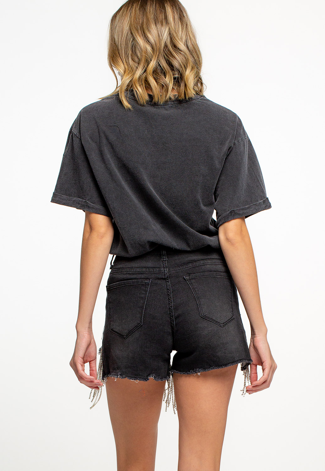 Summer High-Waist Rhinestone Tassel Denim Shorts 