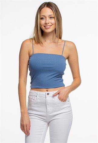 Straight Neck Ribbed Cami Crop Top