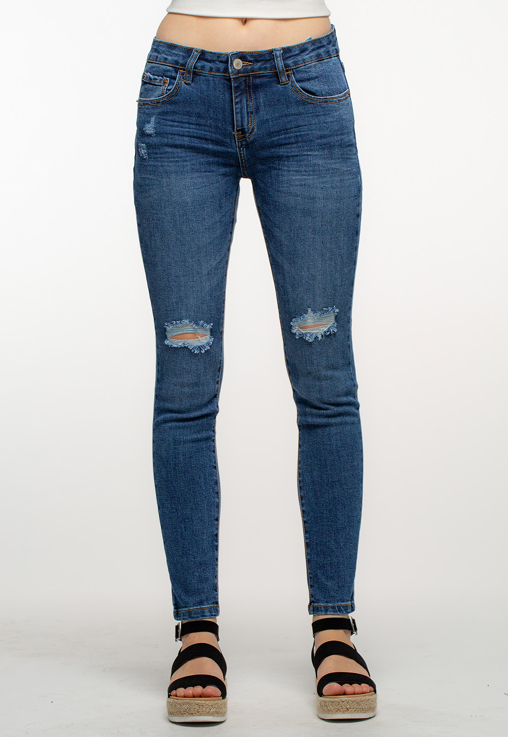 Mid-Rise Distressed Denim Jeans