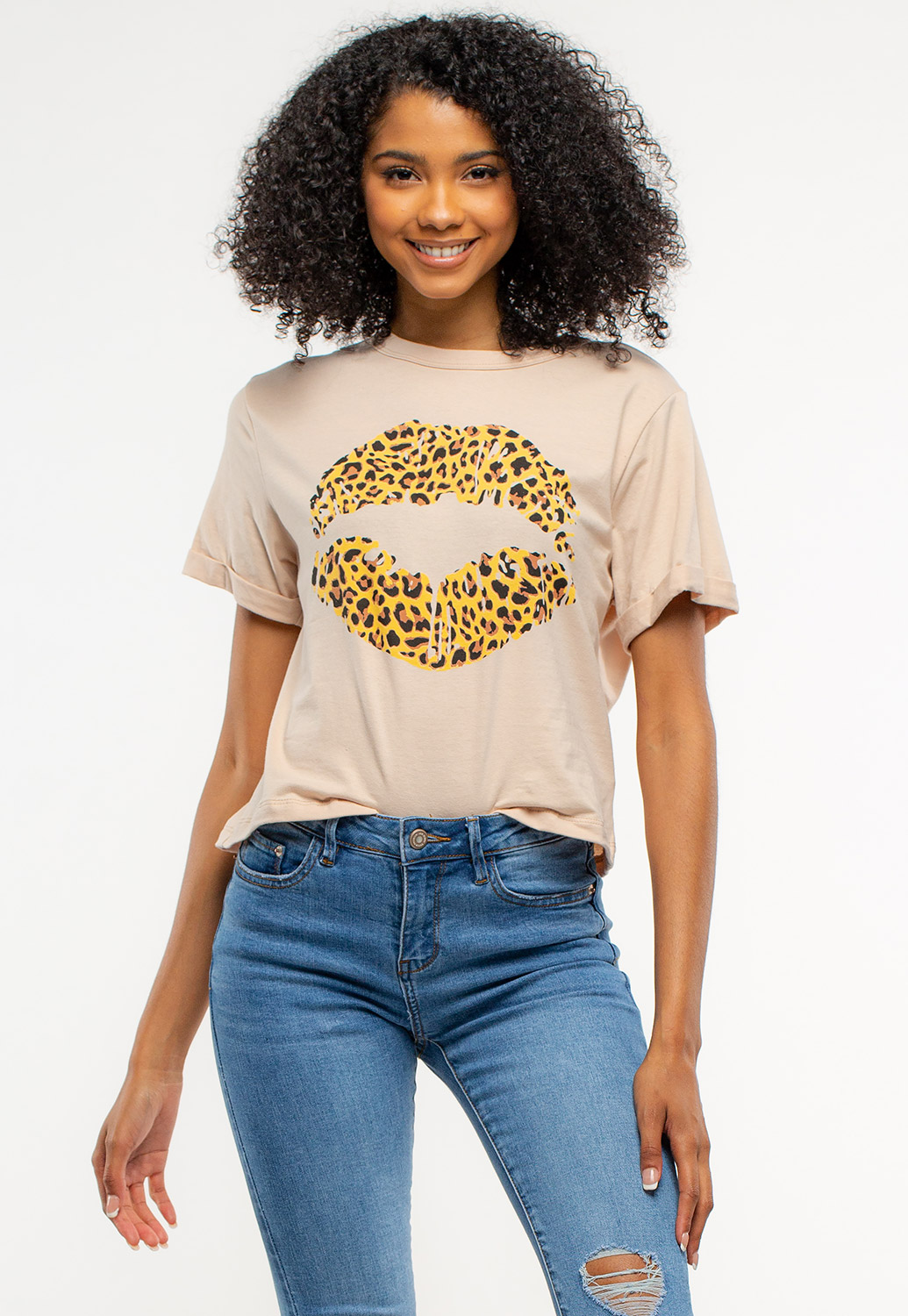 Leopard Printed Lips Graphic T-Shirt