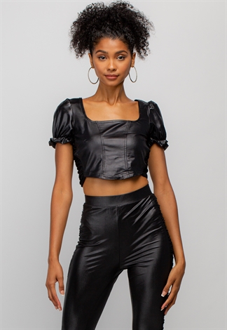 Faux Leather Top And Pants Set