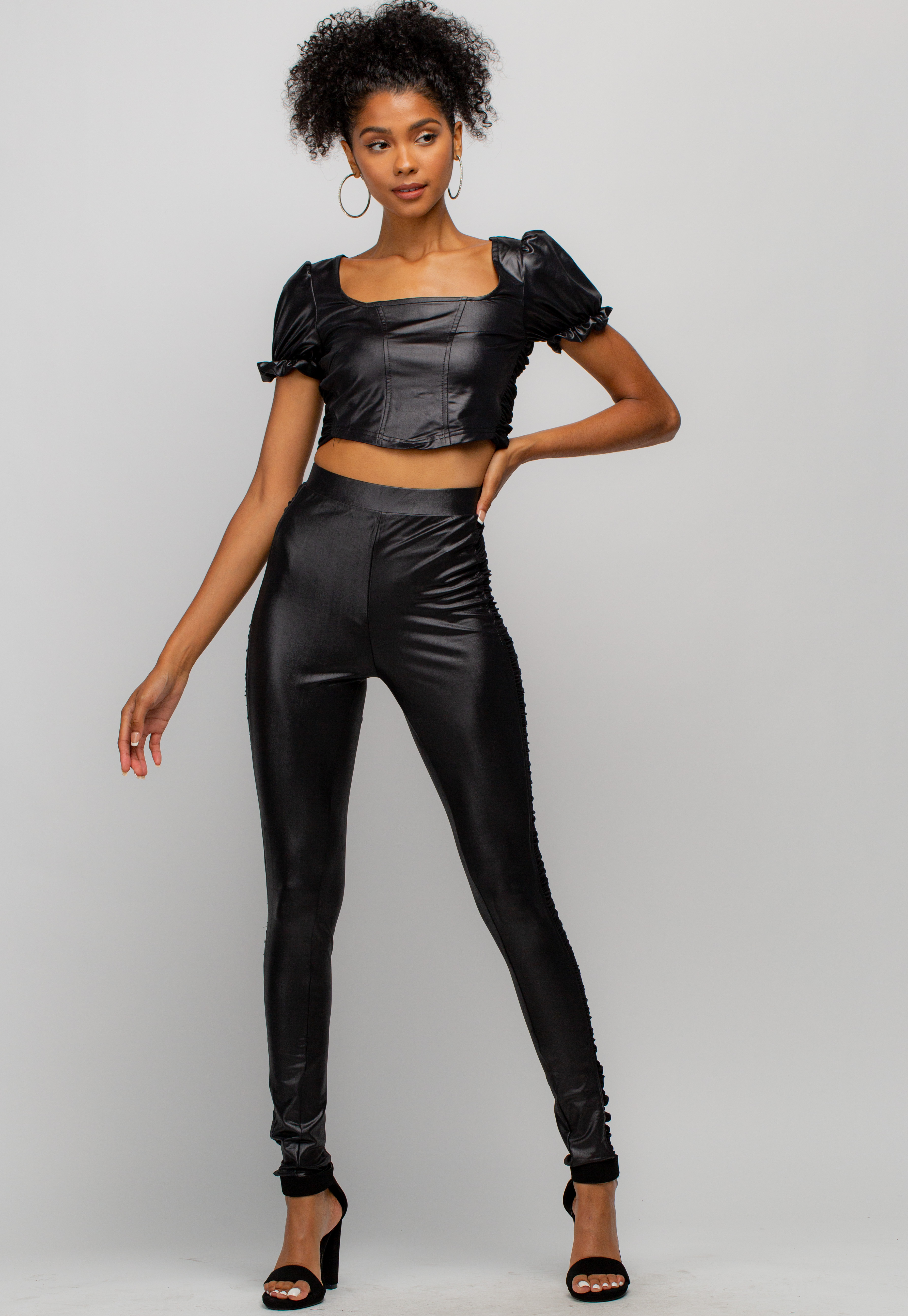 Faux Leather Top And Pants Set