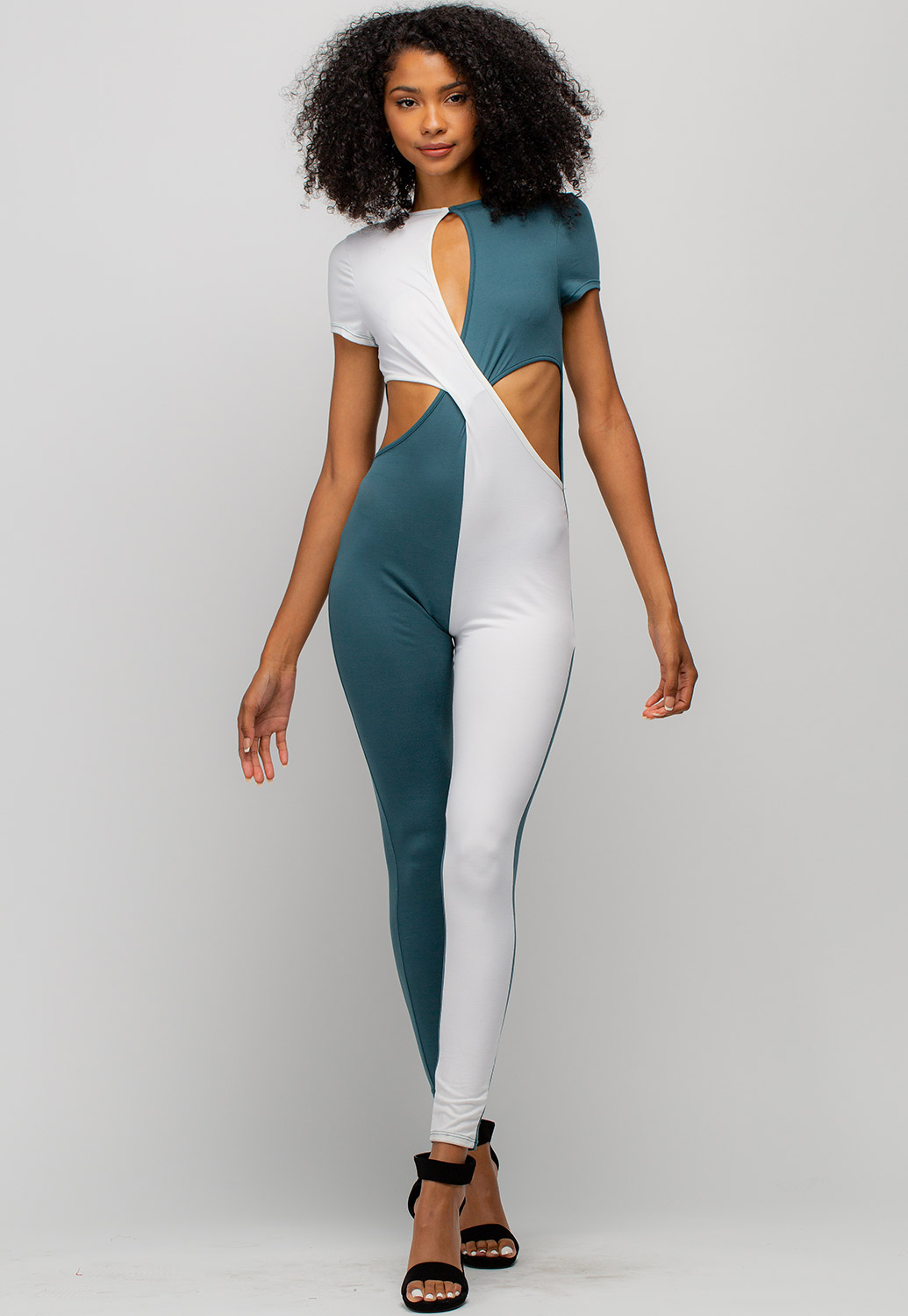 Cross Contrast Front And Side Cut Out Jumpsuit