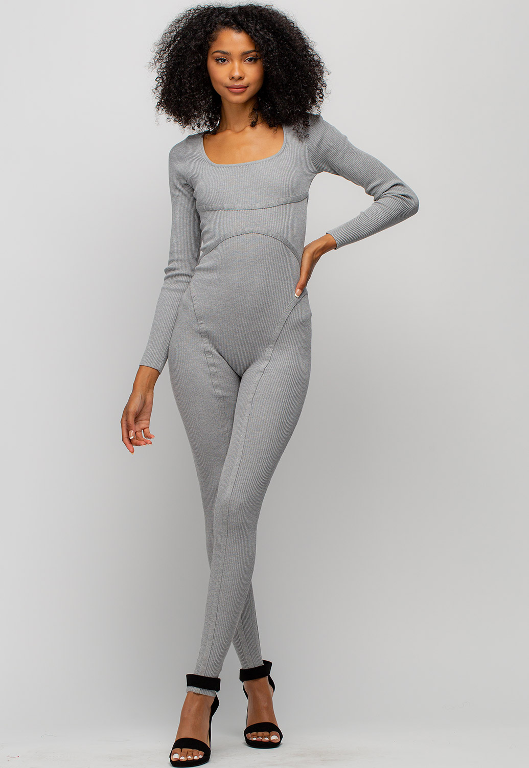 Scoop Neck Ribbed Fitted Jumpsuit