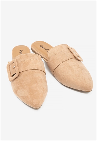 Suede Pointed Toe Buckled Detailed Slides 