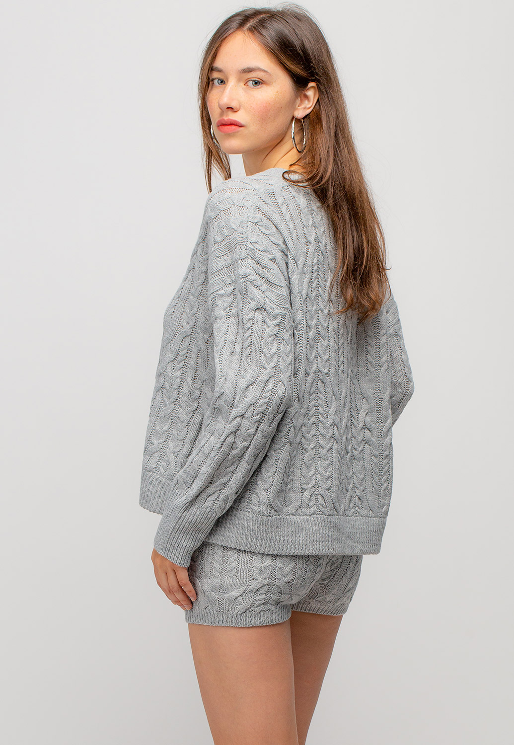 Cozy V-Neck Long Sleeve Sweater & Short Set 