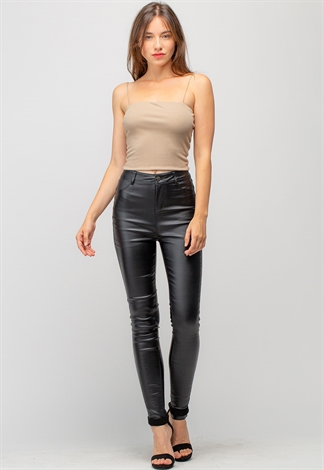 Mid Rise Faux Leather Long Skinny Pants 