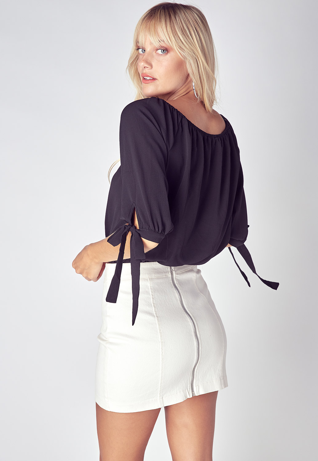 Tie Sleeve Button Up Detailed Blouse Top