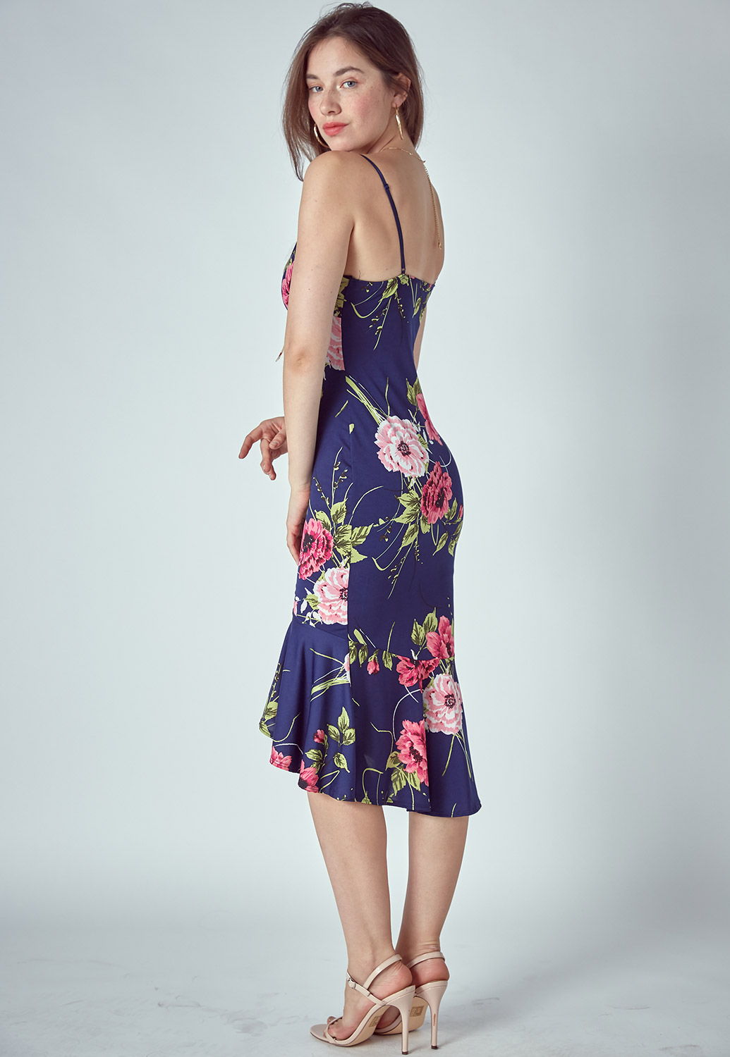 Navy Floral Dress With Necklace
