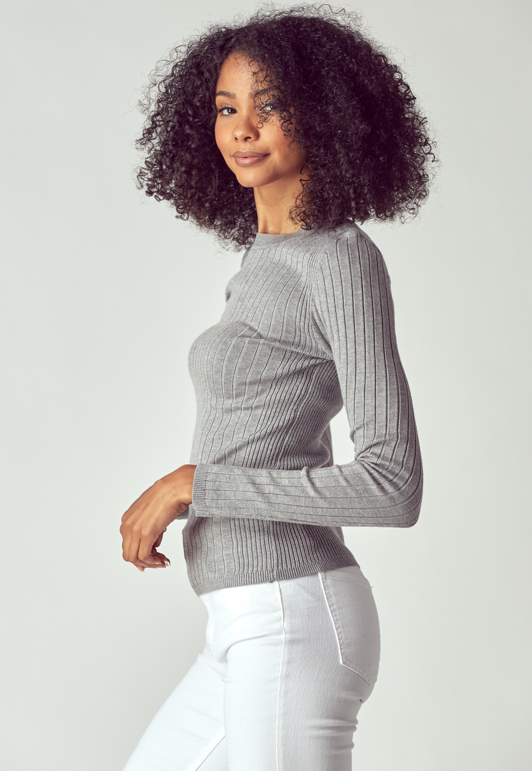 Round Neck Ribbed Knit Sweater