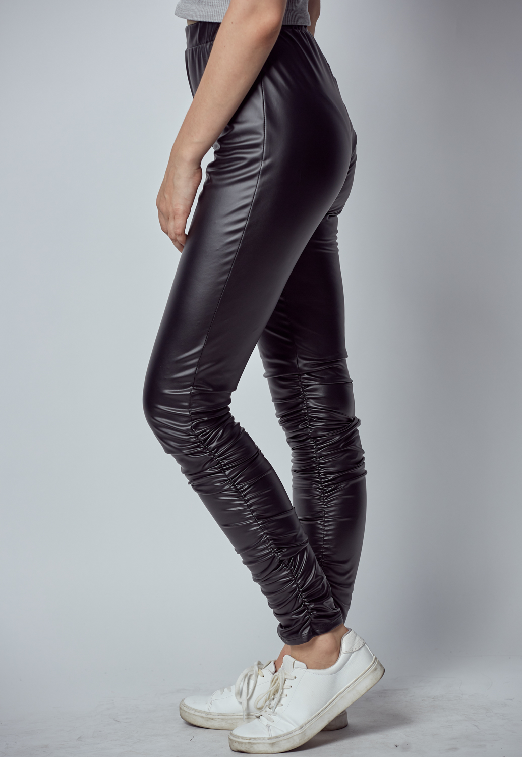 Wrinkled Tights Black Leather Pants | Shop Bottoms at Papaya Clothing