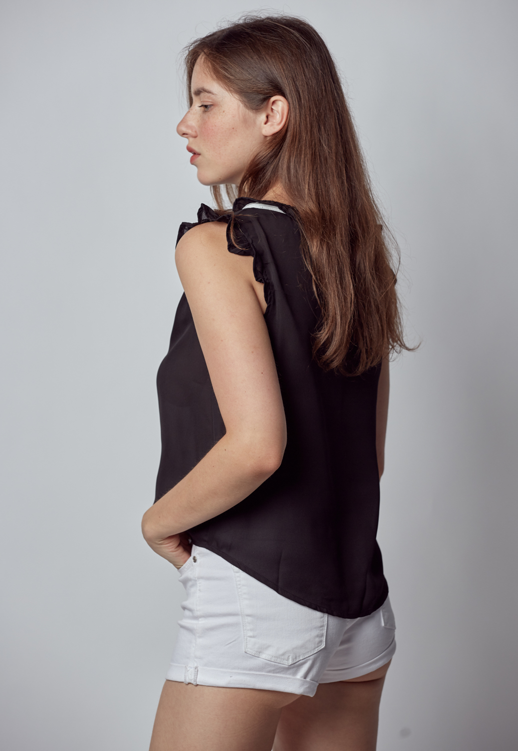 Front Tie Top With Ruffled Neck Detailing 