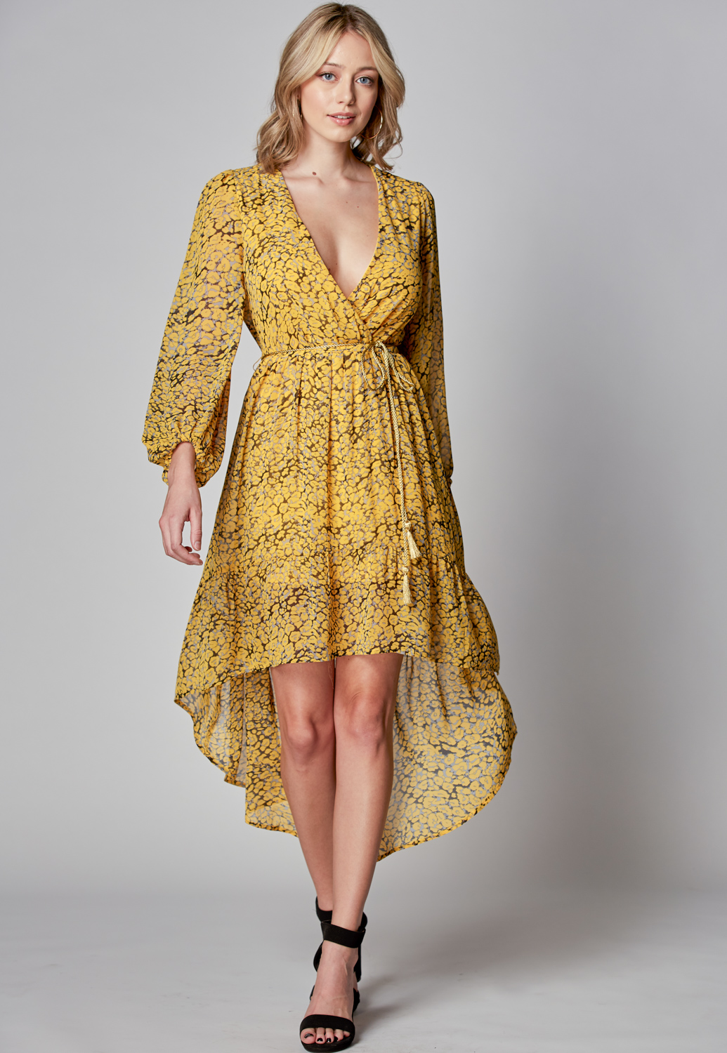 Yellow Leopard Print Midi Dress