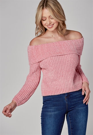 Velvet Yarn Off Shoulder Sweater
