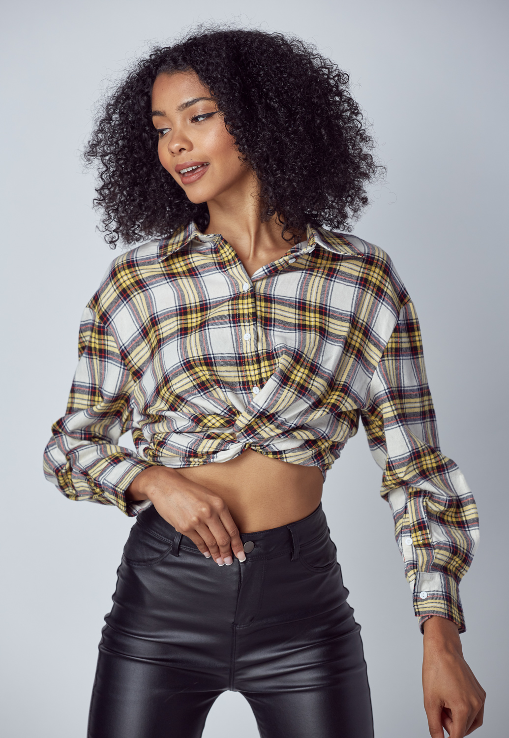 Cropped Checked Cotton Shirt
