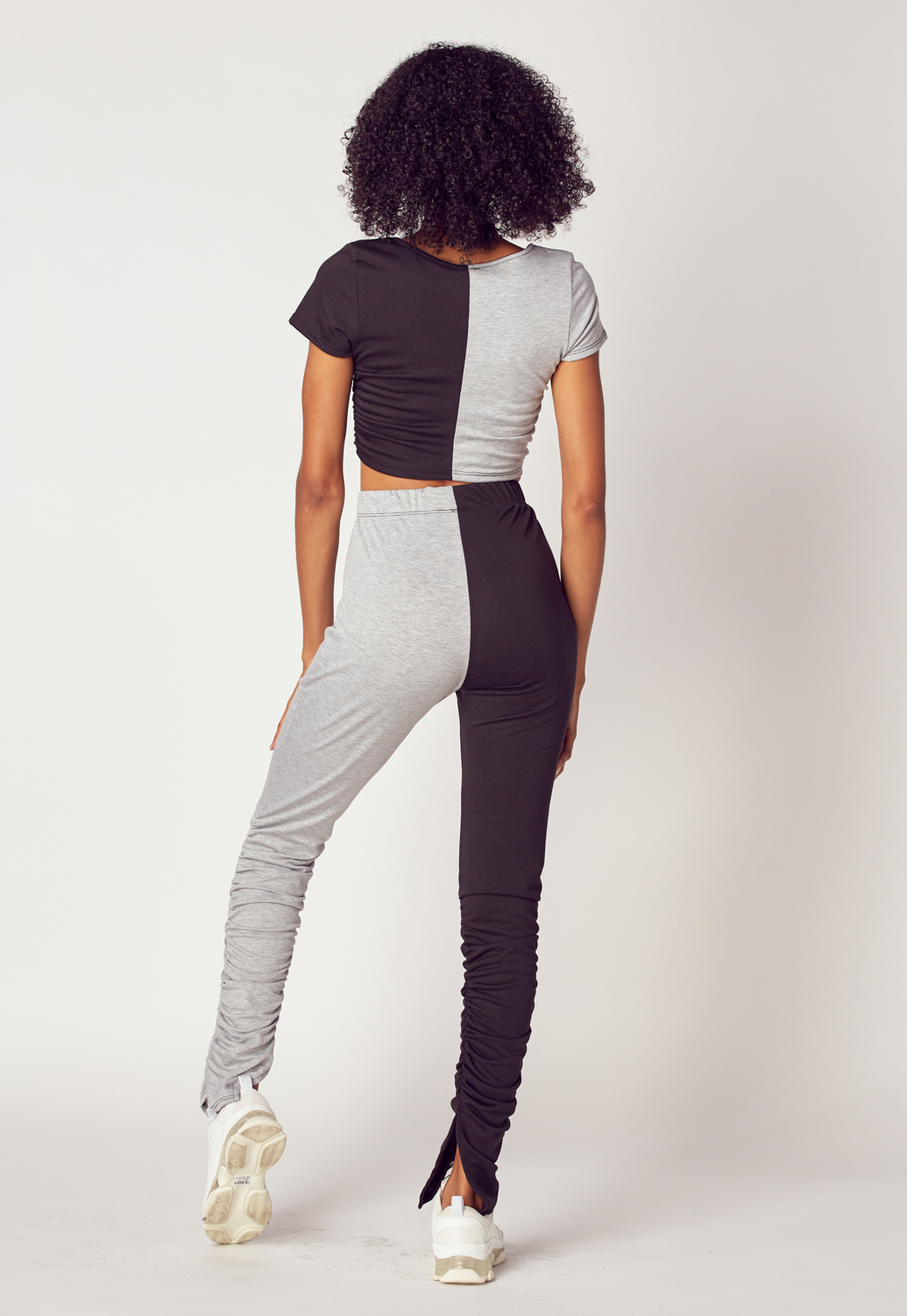 Two Piece Ruched Crop Top & Pants Set