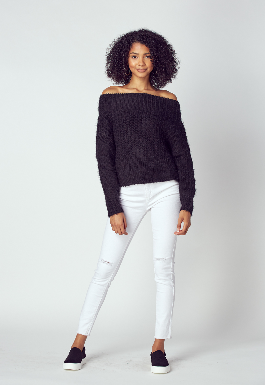 Off The Shoulder Cable Sweater