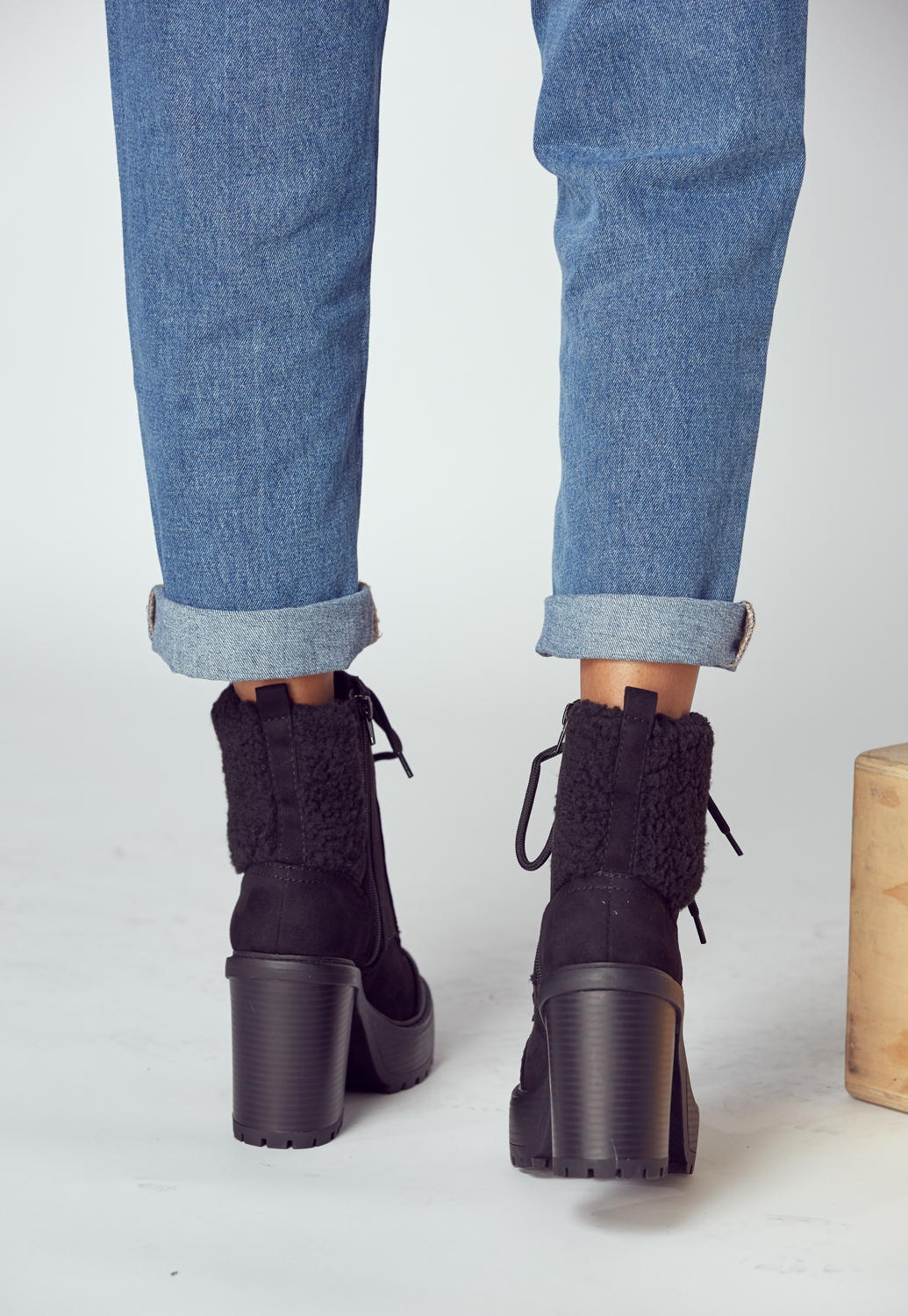 Shearling Lace-Up High Heel Boots
