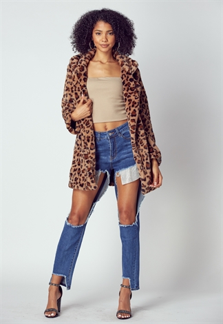 Leopard Print Faux Fur Jacket Coat